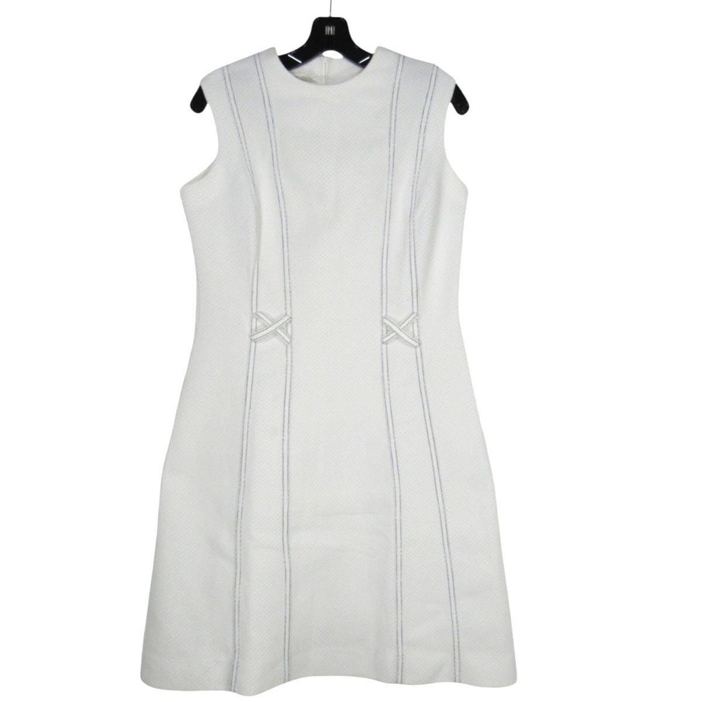 VTG KAY WINDSOR White TEXTURED KNIT Zip SLEEVELESS Mod Retro SHEATH DRESS Sz S